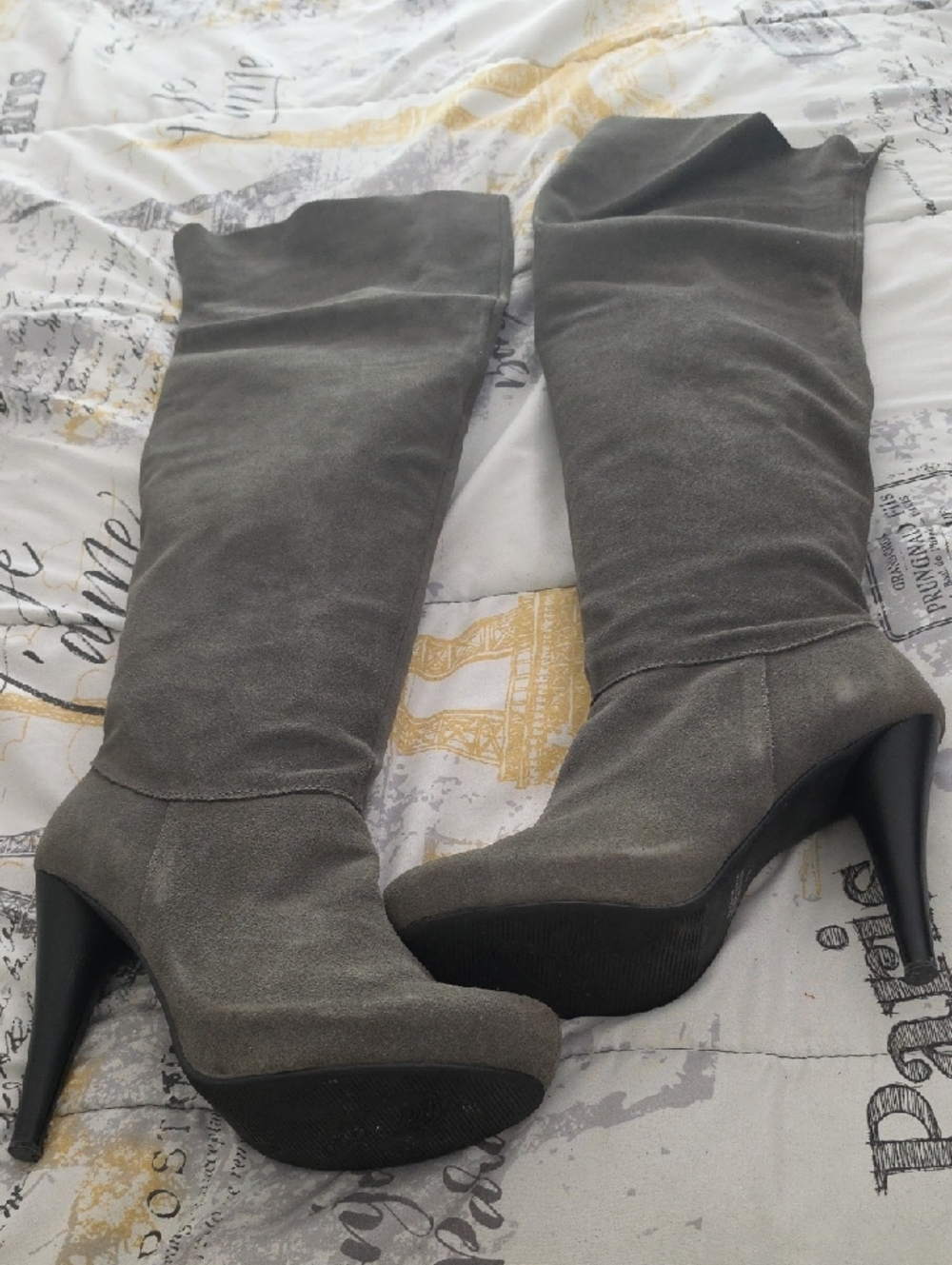 Women's Grey Suede over the Knee-High Platform Boots
